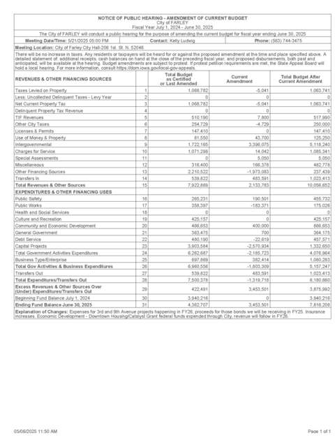 Notice of Public Hearing-Amendment 